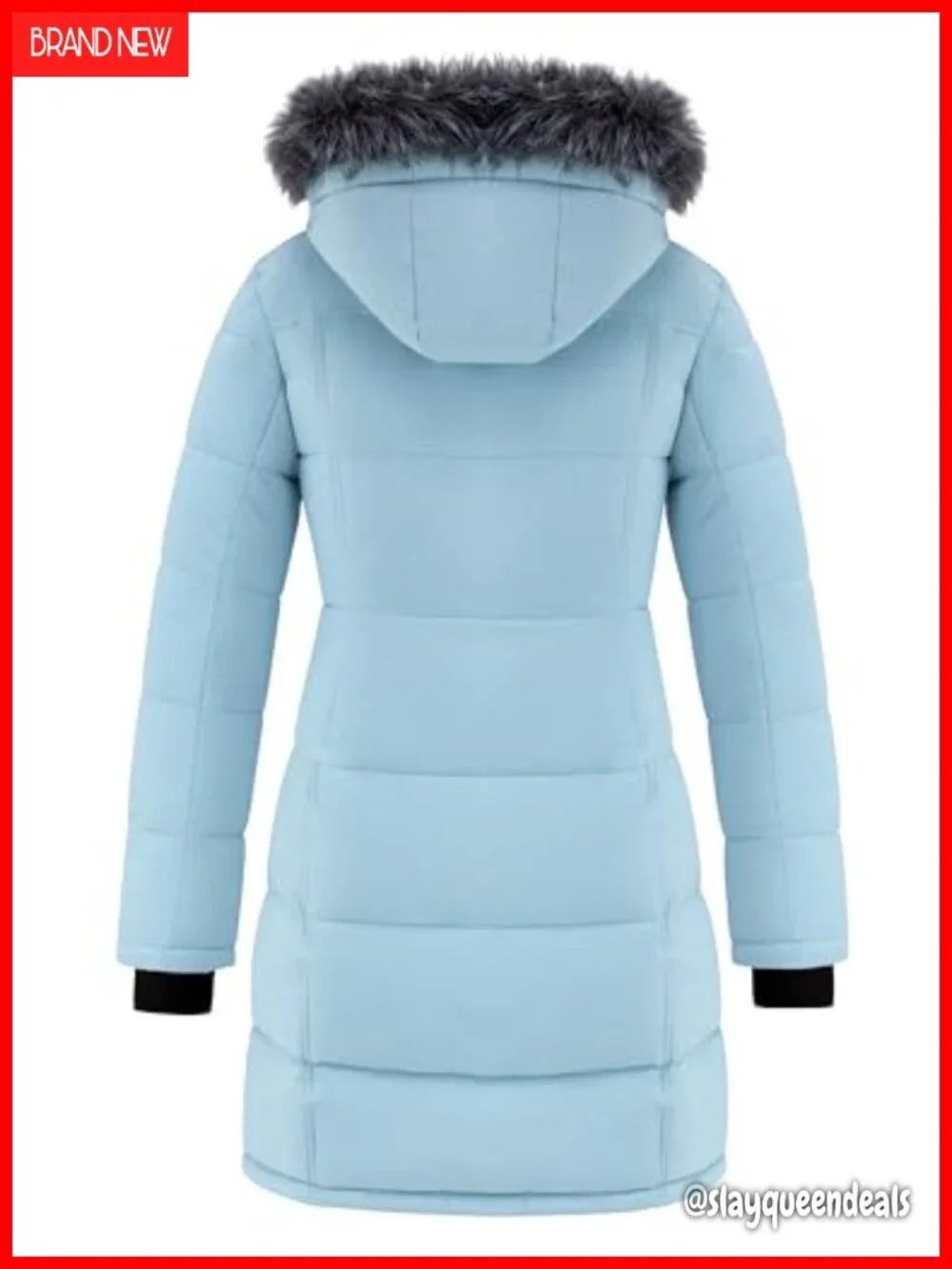 Warm Long Puffer Jacket with Faux Fur Hood - Waterproof 5000mm Windproof